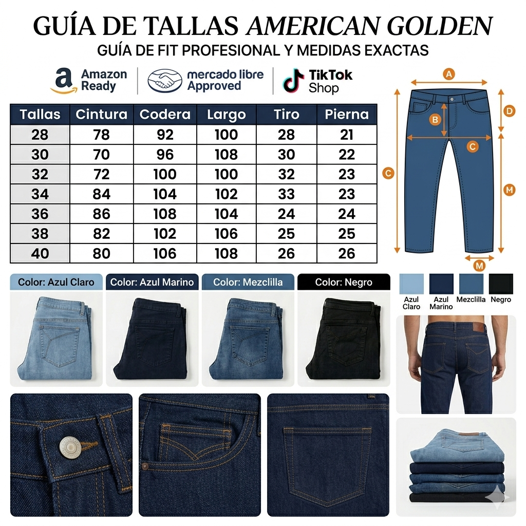 Guia de tallas pantalon de mezclilla american golden